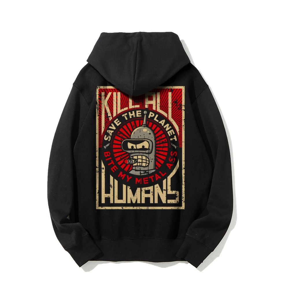 Save The Planet Kill All Humans Geek Printed Back Cotton Hoodie