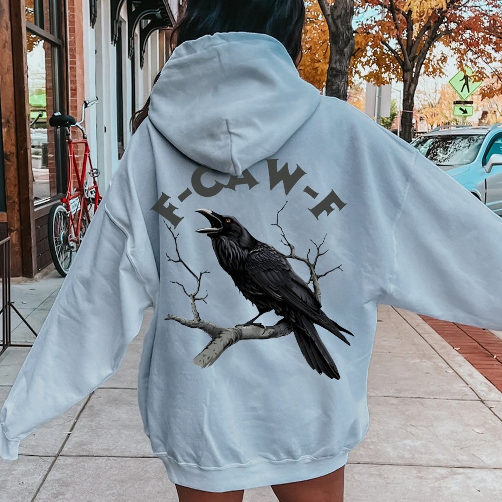 F-Caw-F Funny Crow Printed Back Unisex Cotton Hoodie