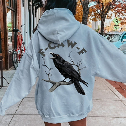F-Caw-F Funny Crow Printed Back Unisex Cotton Hoodie