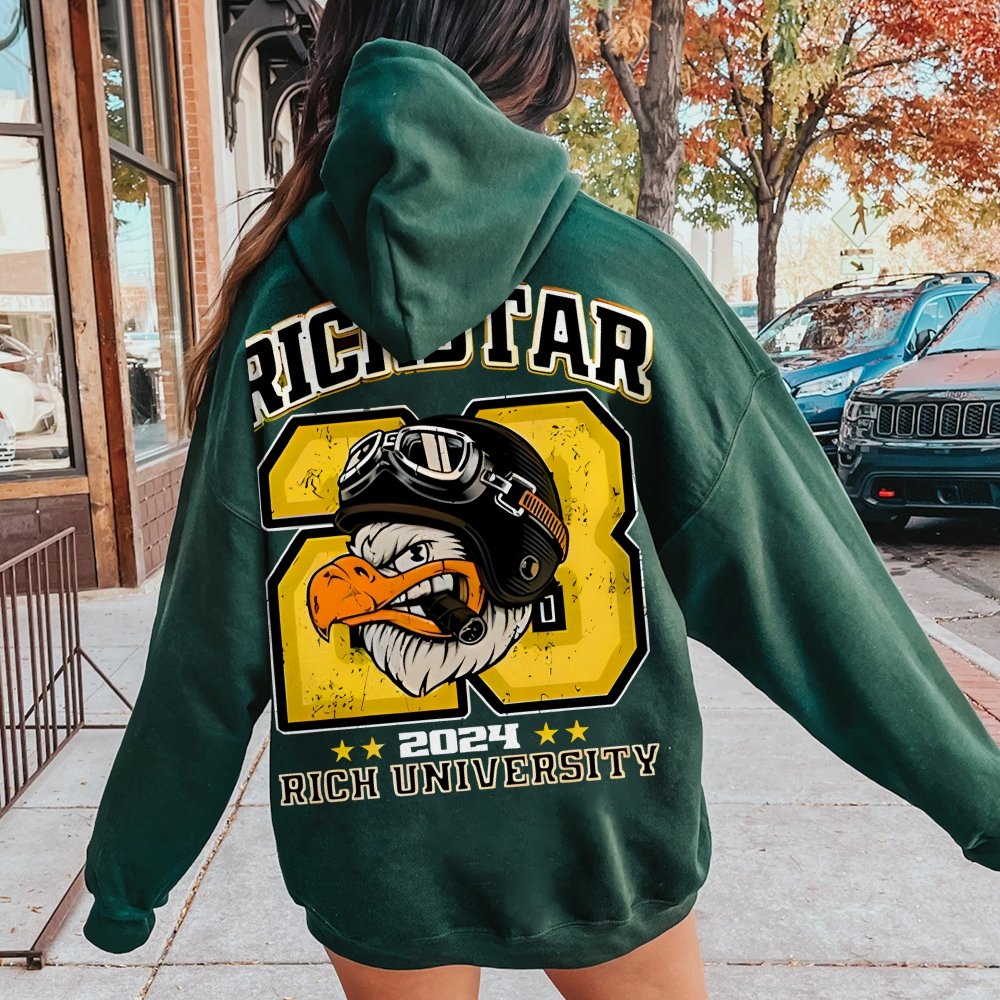 Vintage Rich Star Graphic Print Printed Back Cotton Hoodie
