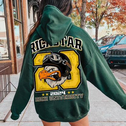 Vintage Rich Star Graphic Print Printed Back Cotton Hoodie