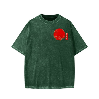 Funny Samurai Ukiyo-e Vintage Graphic Washed T-shirt