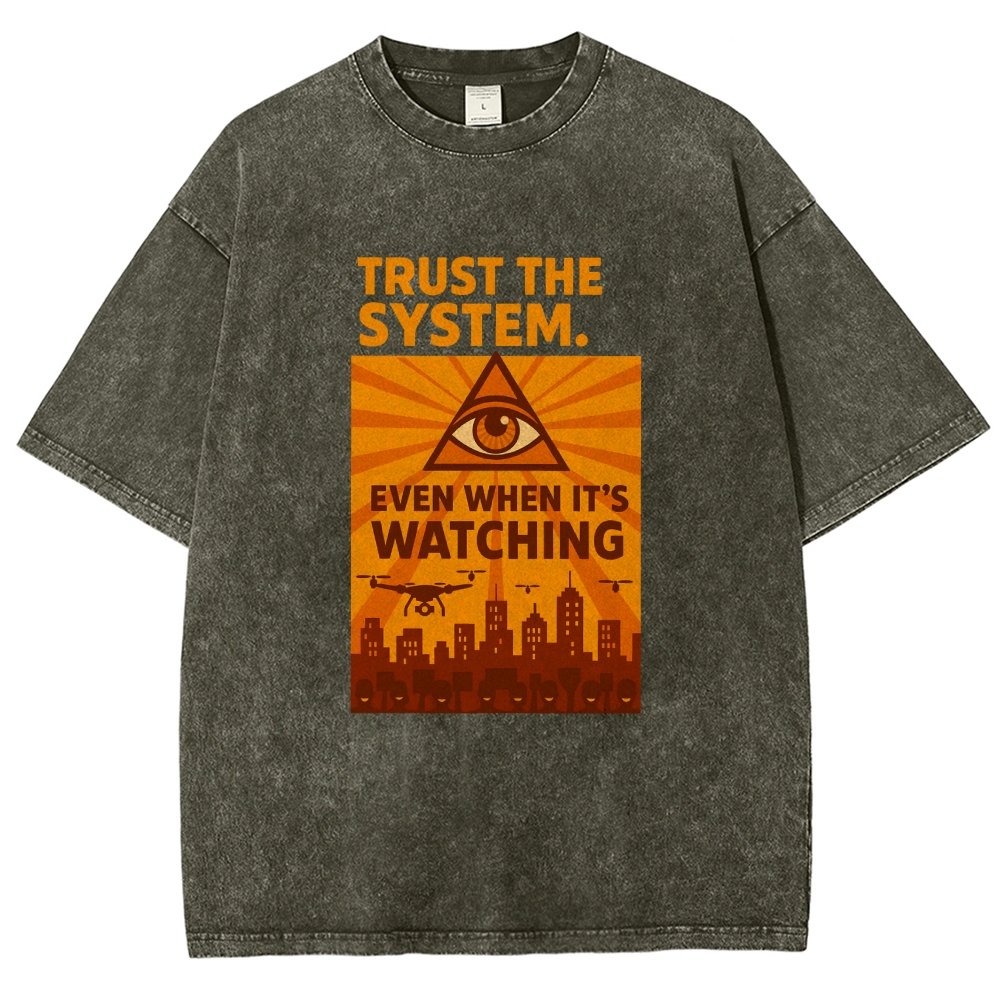 Trust The System - Dystopian Surveillance Vintage Distressed T-shirt