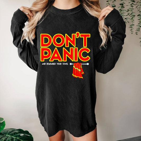 Don't Panic With Towel Washed Long Sleeve Tee