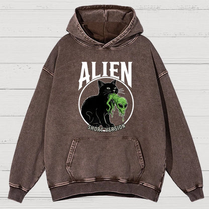 Black Cat Eating Alien Vintage Distressed Hoodie