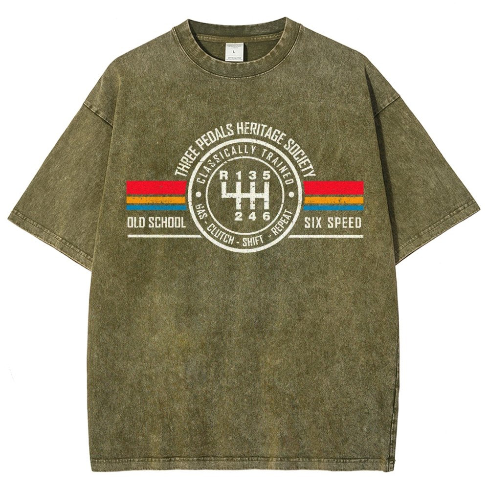 Three Pedals Heritage Society Vintage Distressed T-shirt