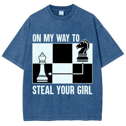 Chess Game On My Way To Steal Your Girl Vintage Distressed T-shirt