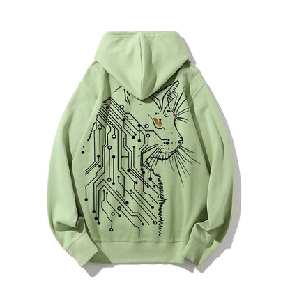 Cat Printed Back Cotton Hoodie