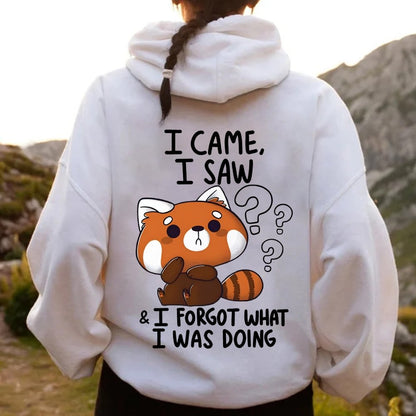 Forgetful Red Panda Printed Back Unisex Cotton Hoodie