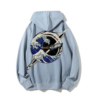 Interstellar Kanagawa Wave Printed Back Cotton Hoodie