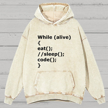 While Alive Eat No Sleep Code Vintage Distressed Hoodie