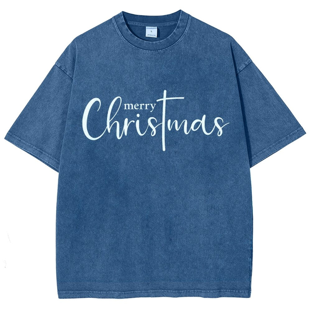 Merry Christmas .Christmas Cross Vintage Distressed T-shirt