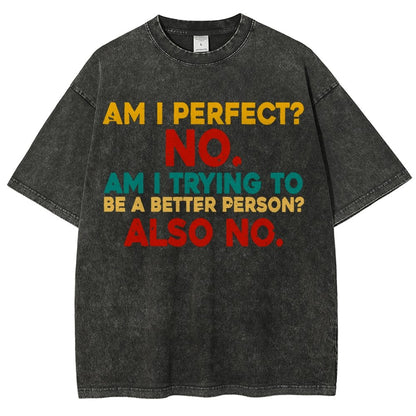 Am I Perfect No Am I Trying To Be A Better Person Also No Funny Quote Vintage Distressed T-shirt
