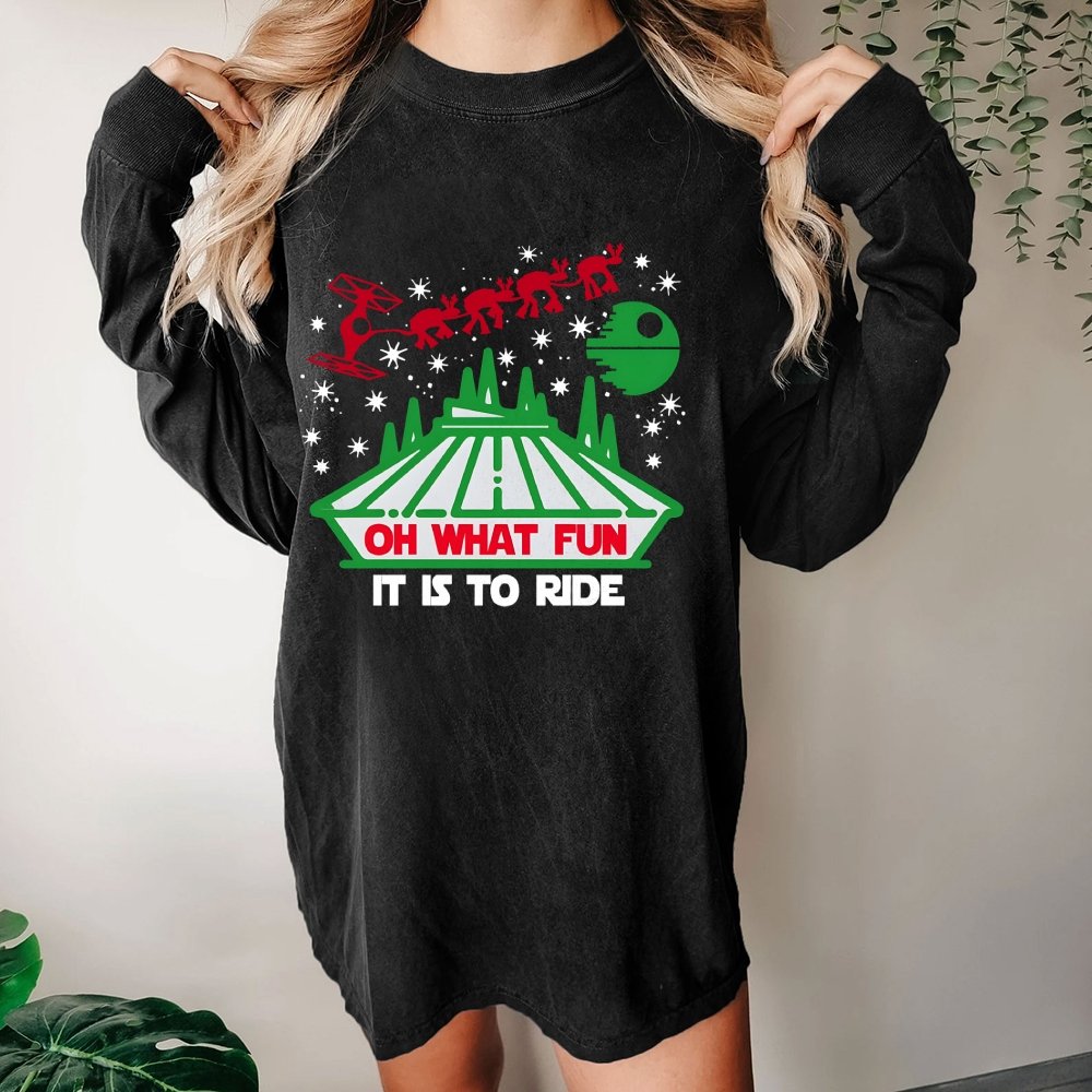 Oh！What Fun It Is To Ride Christmas Washed Long Sleeve Tee
