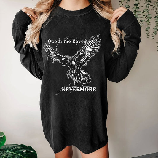 Quoth the raven Nevermore Washed Long Sleeve Tee