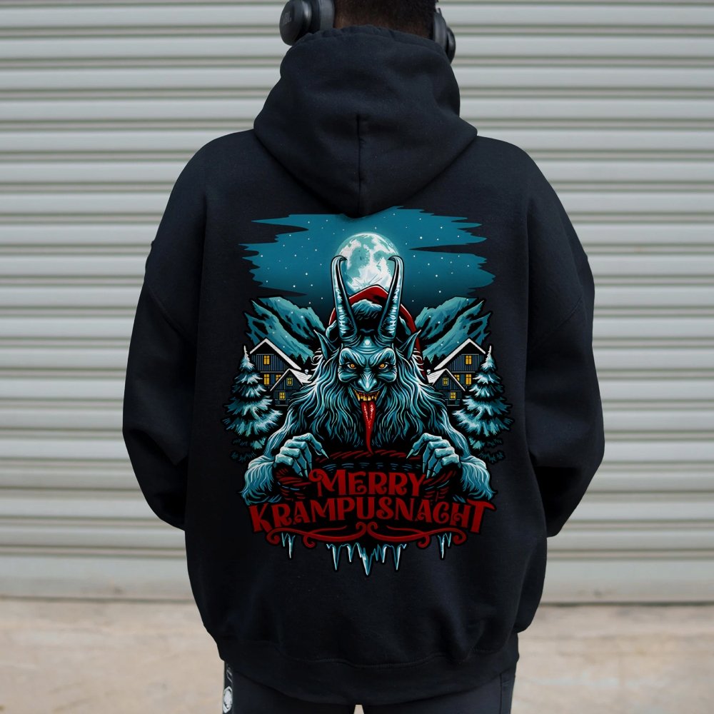 Merry Krampusnacht Printed Back Unisex Cotton Hoodie