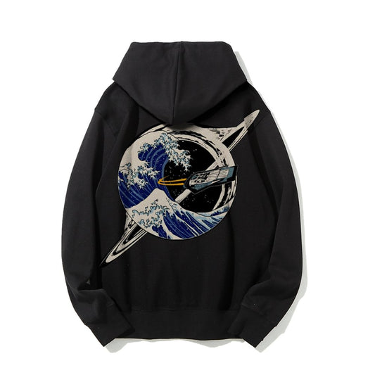 Interstellar Kanagawa Wave Printed Back Cotton Hoodie