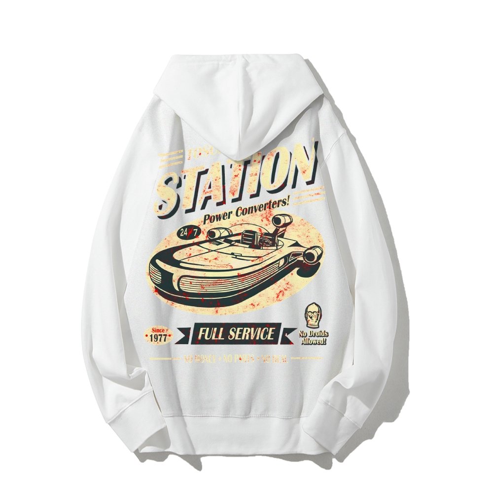 Classic Printed Back Cotton Hoodie with a Fictitious Location Design