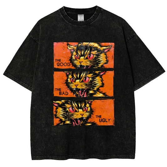 The Good The Bad The Ugly Cat  Vintage Distressed T-shirt