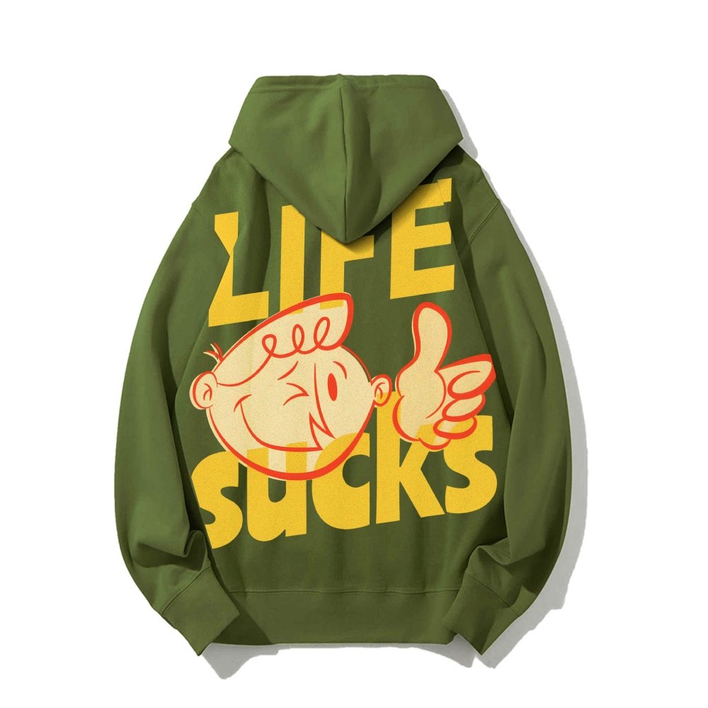 Life Sucks Printed Back Cotton Hoodie