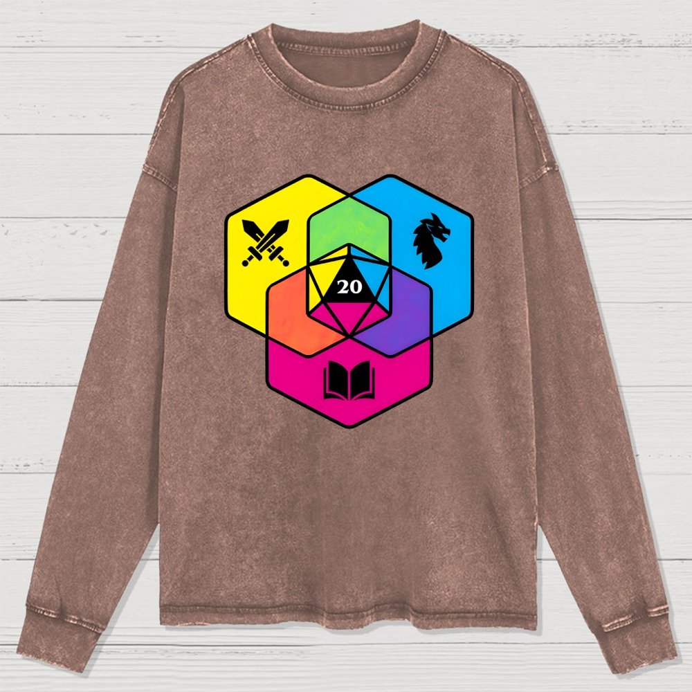 RPG CMYK Dice Venn Diagram Washed Long Sleeve Tee