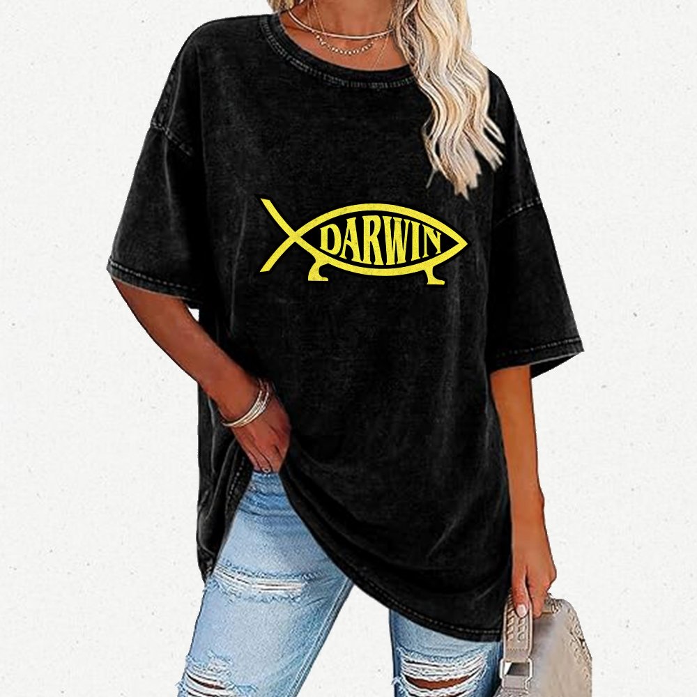 Darwin Fish Vintage Distressed T-shirt