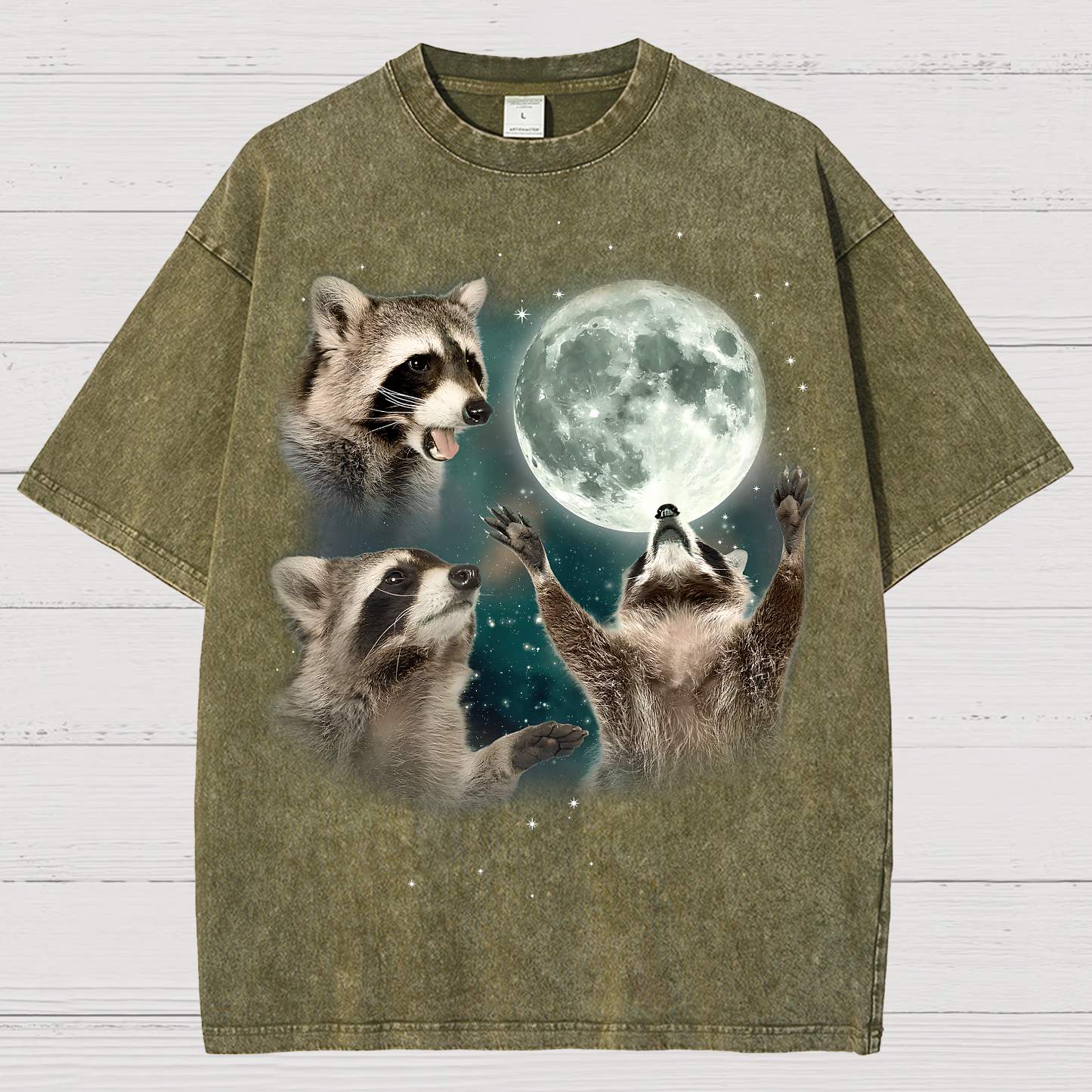 Three Raccoons Moon Vintage Distressed T-shirt