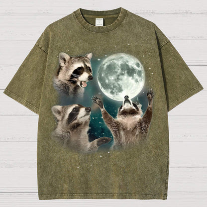 Three Raccoons Moon Vintage Distressed T-shirt