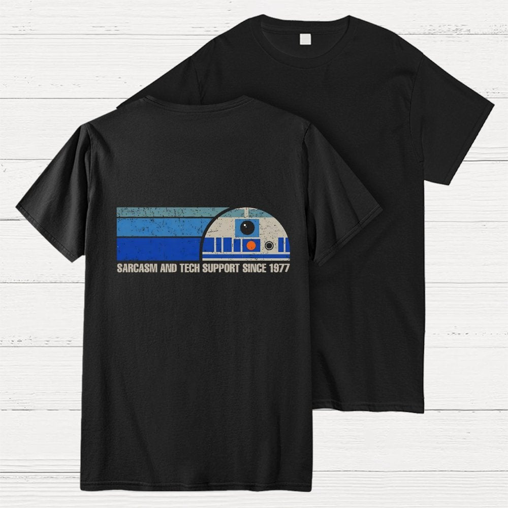 Providing Sarcasm and Tech Support Since 1977  Back Printing Geek T-Shirt