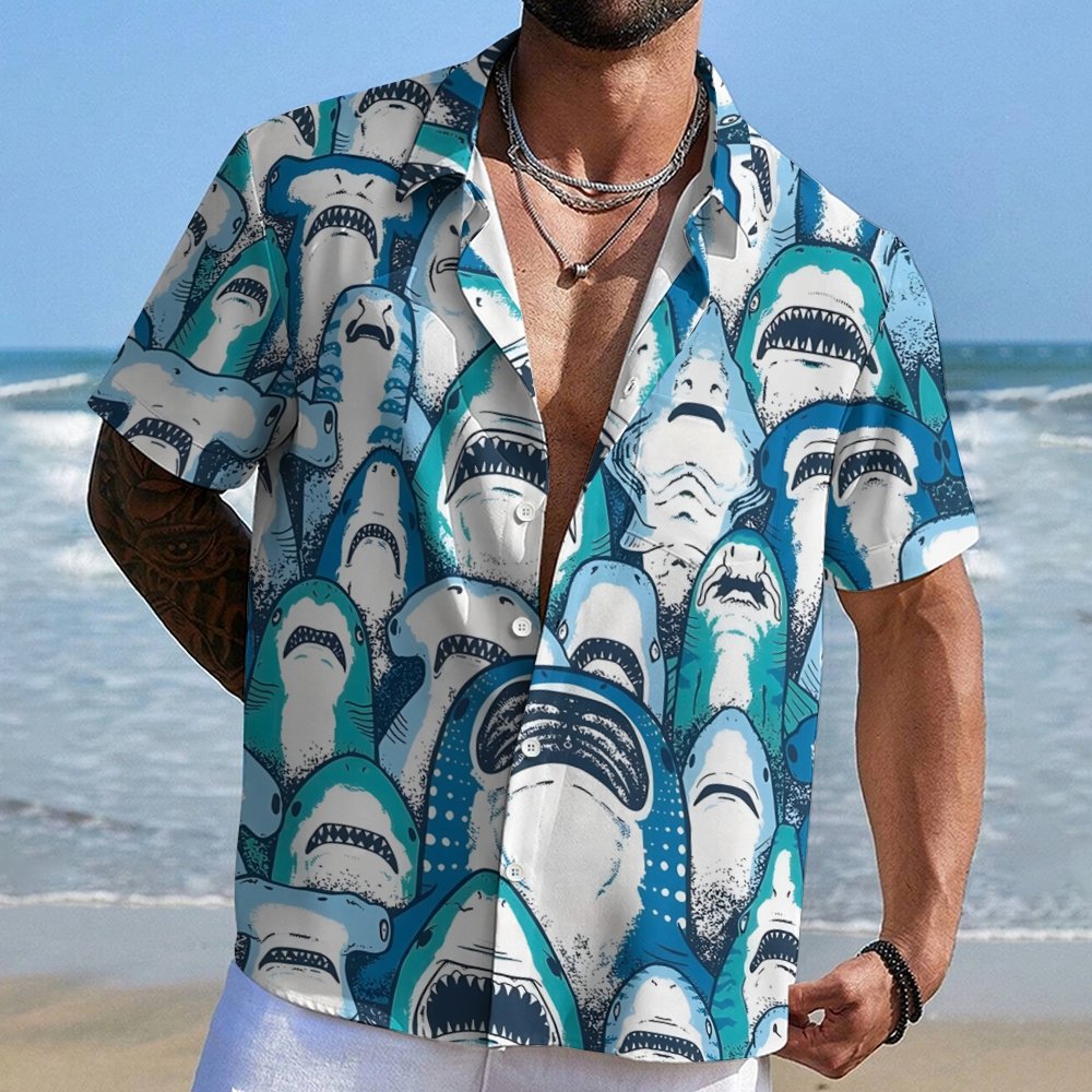 Shark Art Printed Geek Hawaiian Shirt
