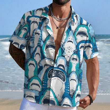 Shark Art Printed Geek Hawaiian Shirt