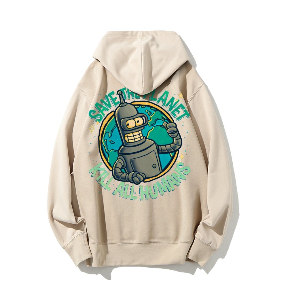 Save The Planet Kill All Humans Geek Printed Back Cotton Hoodie
