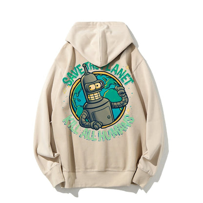 Save The Planet Kill All Humans Geek Printed Back Cotton Hoodie