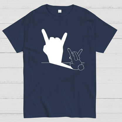 Rabbit Rock and Roll Hand Shadow Meme Style Unisex Gamer Movie Music T-Shirt