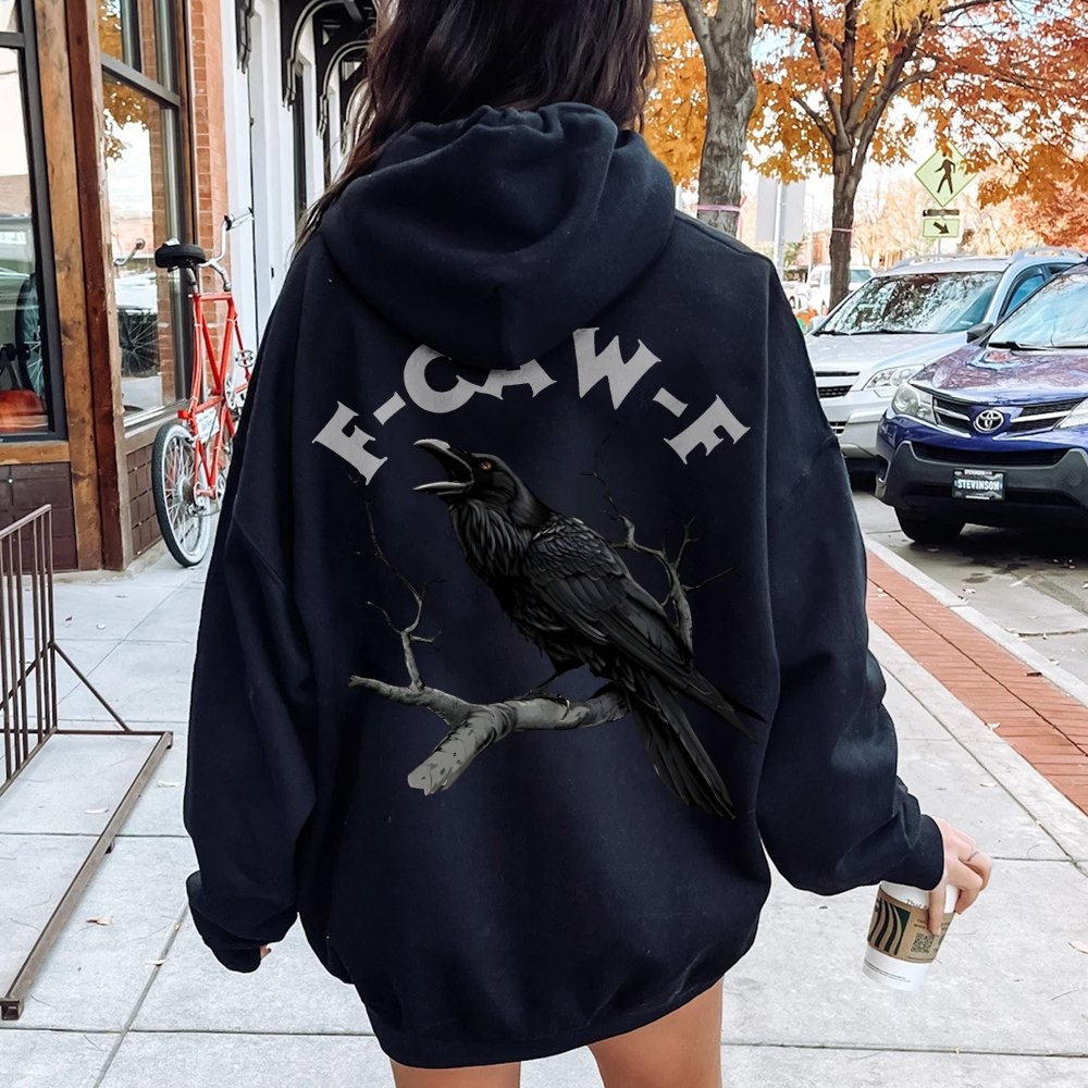 F-Caw-F Funny Crow Printed Back Unisex Cotton Hoodie