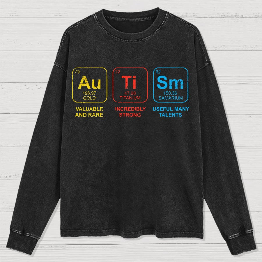 Autism Awareness Periodic Table Elements Geeks Washed Long Sleeve Tee
