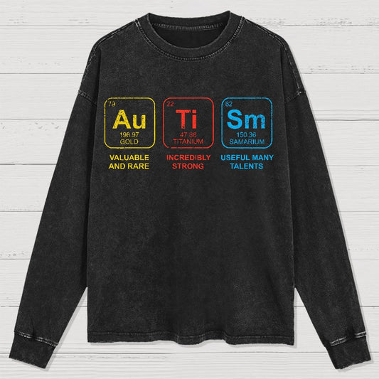Autism Awareness Periodic Table Elements Geeks Washed Long Sleeve Tee