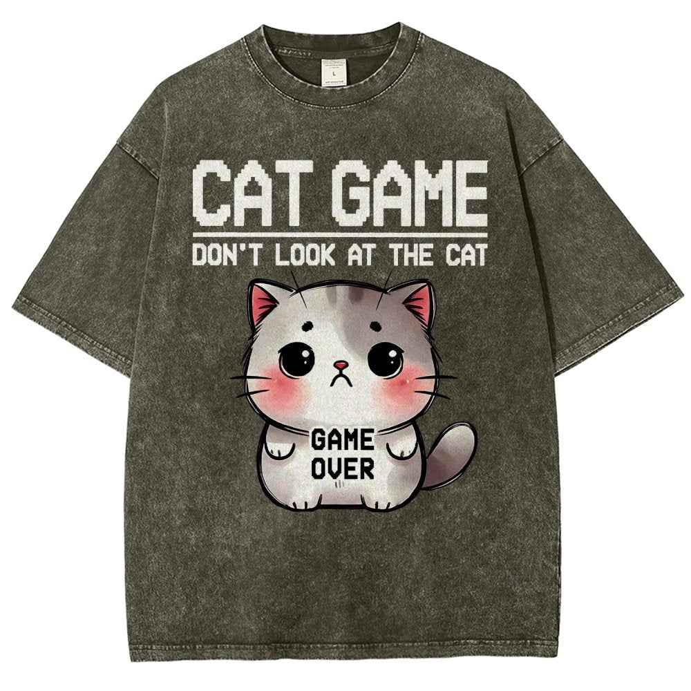 Funny Cat Game-Game Over Vintage Distressed T-shirt
