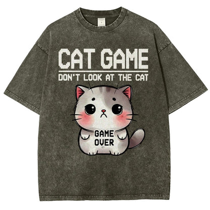 Funny Cat Game-Game Over Vintage Distressed T-shirt