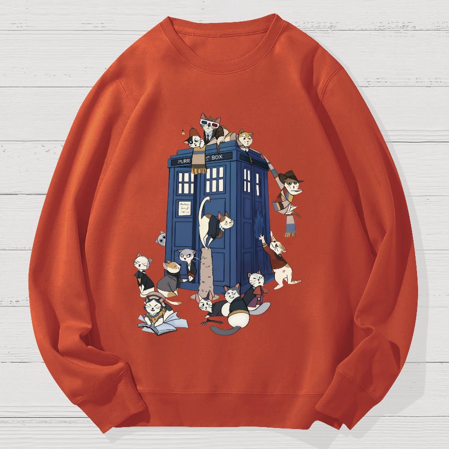 Cats Take Over The Phone Booth Geek Cotton Sweatshirt