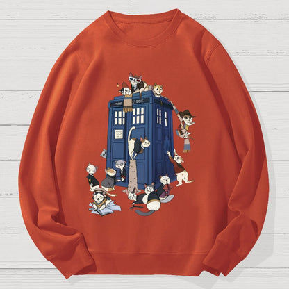 Cats Take Over The Phone Booth Geek Cotton Sweatshirt