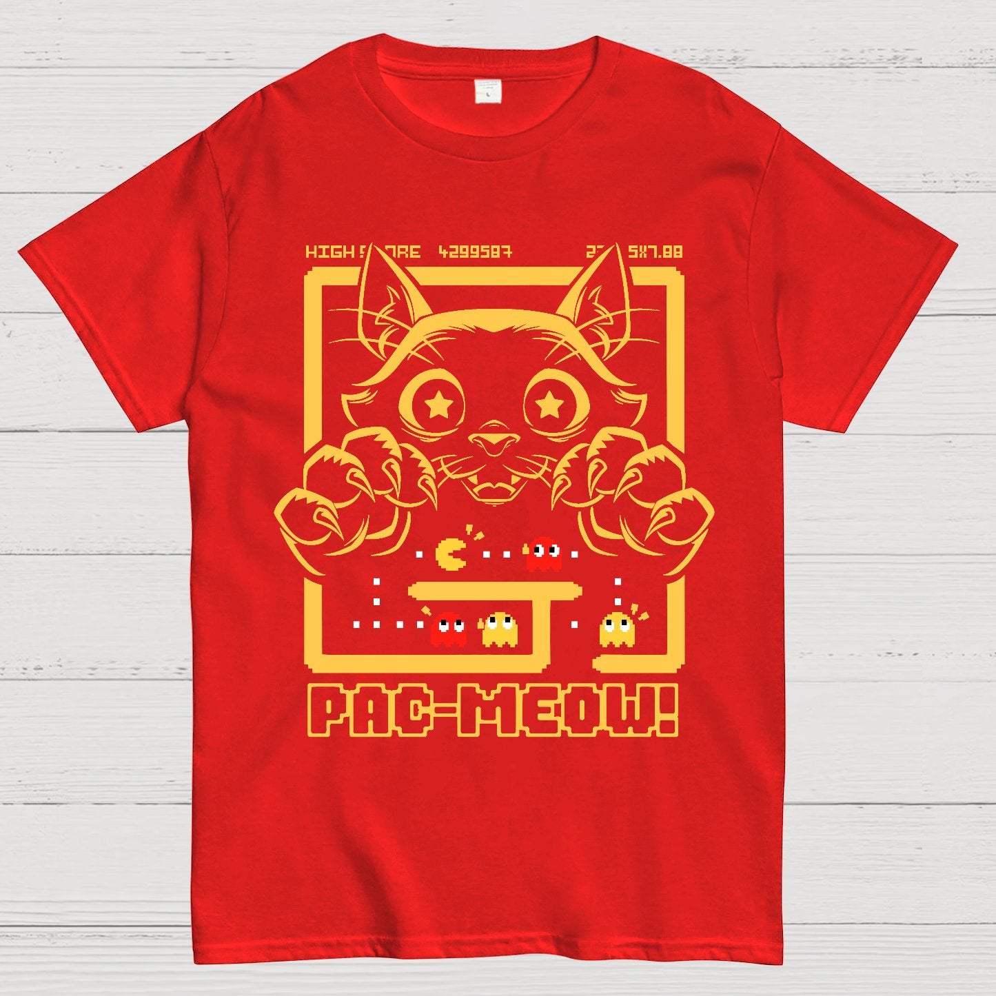 Vintage Game Cat Attack Pac Meow Geek T-Shirt