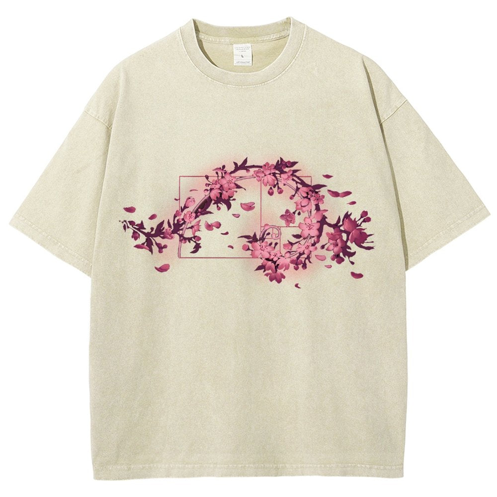 Golden Sakura Season Vintage Distressed T-shirt