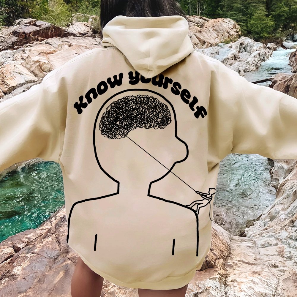 Vintage Mental Health Matters Graphic Print Printed Back Cotton Hoodie