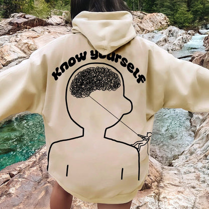 Vintage Mental Health Matters Graphic Print Printed Back Cotton Hoodie