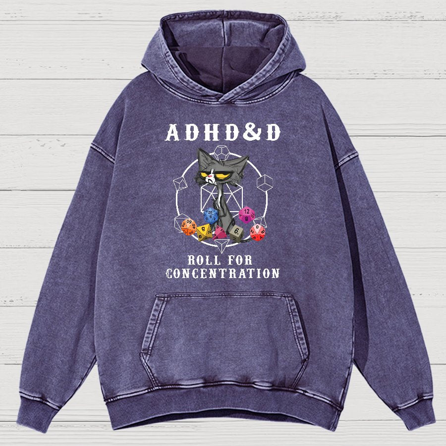 Adhd&Dnd-Cat Vintage Distressed Hoodie