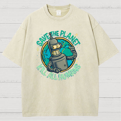 Save The Planet Kill All Humans Vintage Distressed T-shirt
