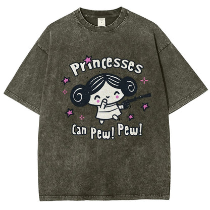 Princesses Can Pew! Pew! Too Vintage Distressed T-shirt