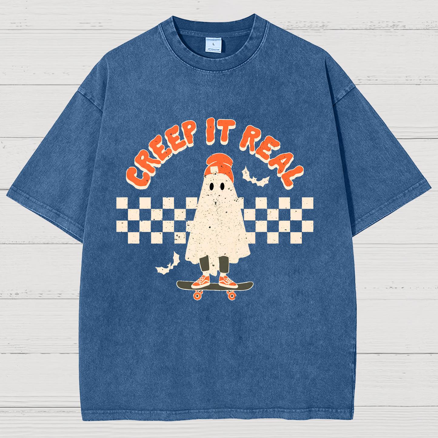 Creep it Real Vintage Ghost Halloween Vintage Distressed T-shirt