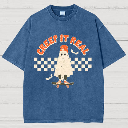 Creep it Real Vintage Ghost Halloween Vintage Distressed T-shirt